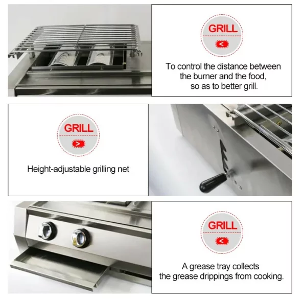 Gratar - KDM02+1, 2 arzatoare+1 zona de gatit ,gaz,dimensiune 700 X 400 X 220 mm, otel inoxidabil