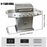 Gratar - QTC4, 4+1 zone de gatit ,gaz, termometru, dimensiuni totale 132 X117 cm, otel inoxidabil