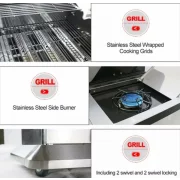 Gratar - QTC4, 4+1 zone de gatit ,gaz, termometru, dimensiuni totale 132 X117 cm, otel inoxidabil