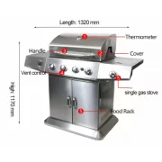 Gratar - QTC4, 4+1 zone de gatit ,gaz, termometru, dimensiuni totale 132 X117 cm, otel inoxidabil