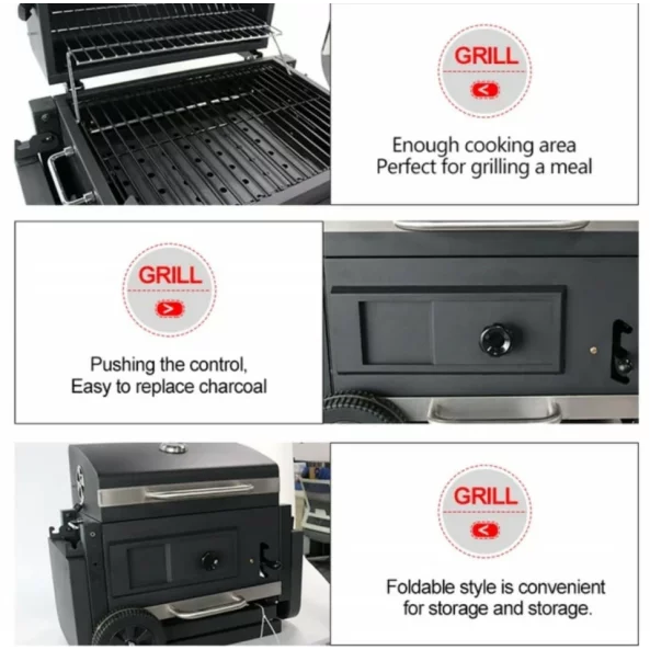 Gratar - TTC18 ,carbune, BBQ smoker 2 in1, grill si afumatoare, termometru, dimensiuni totale 112 X98,5 cm, negru