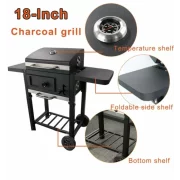Gratar - TTC18 ,carbune, BBQ smoker 2 in1, grill si afumatoare, termometru, dimensiuni totale 112 X98,5 cm, negru