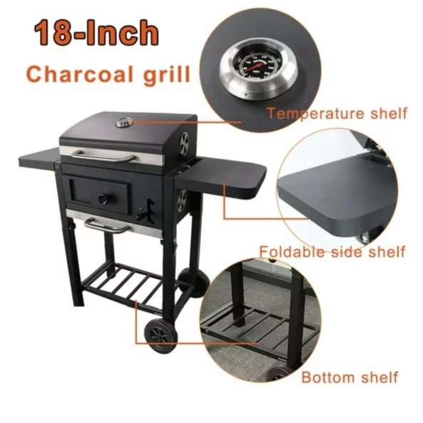 Gratar - TTC18 ,carbune, BBQ smoker 2 in1, grill si afumatoare, termometru, dimensiuni totale 112 X98,5 cm, negru