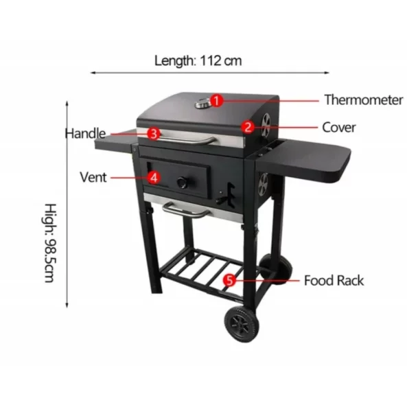 Gratar - TTC18 ,carbune, BBQ smoker 2 in1, grill si afumatoare, termometru, dimensiuni totale 112 X98,5 cm, negru