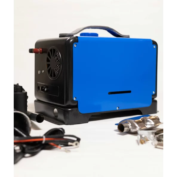 SIROCOU PORTABIL PATRAT PREMIUM ALBASTRU SMART HEATER, PUTERE 8 KW, 12V,24V SI 220V, TRANSFORMATOR INTEGRAT, CARCASA DIN ALUMINIU SI BUJIE JAPONEZA KYOCERA, TAXA VERDE INCLUSA