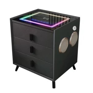 Noptiera inteligenta cu incarcare wireless si iluminare LED –culoare: negru, 3 Sertare de depozitare, difuzor Bluetooth